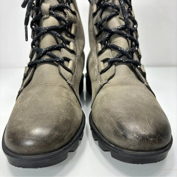 Sorel Phoenix Short Lace Waterproof Greenish Gray Leather Quarry Boots Size 10 - Picture 5 of 13